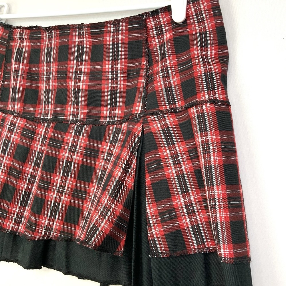 VTG 90s Super Low Fat Sz Medium Red Plaid Layered Mini Skirt Academia Goth Punk